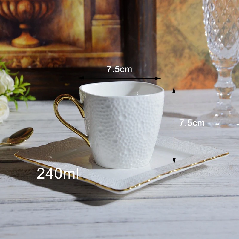 European luxury gold-plated coffee mug with dish,flower cup mug black tea cups Advanced Porcelain Mug For Afternoon tea set