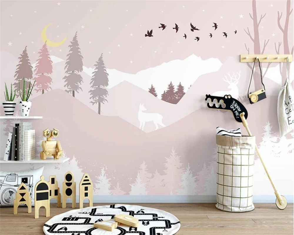 

beibehang Customized geometric mountain hot air balloon Nordic hand-painted children's room background wallpaper papier peint