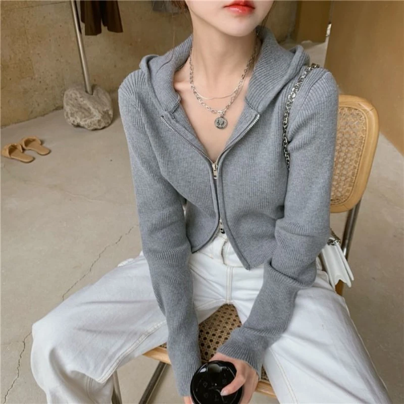 Cardigan Women Spring Autumn Solid Simple 3 Colors Cropped Comfortable Sweater Fashion Elegant Students All-match Leisure Slim