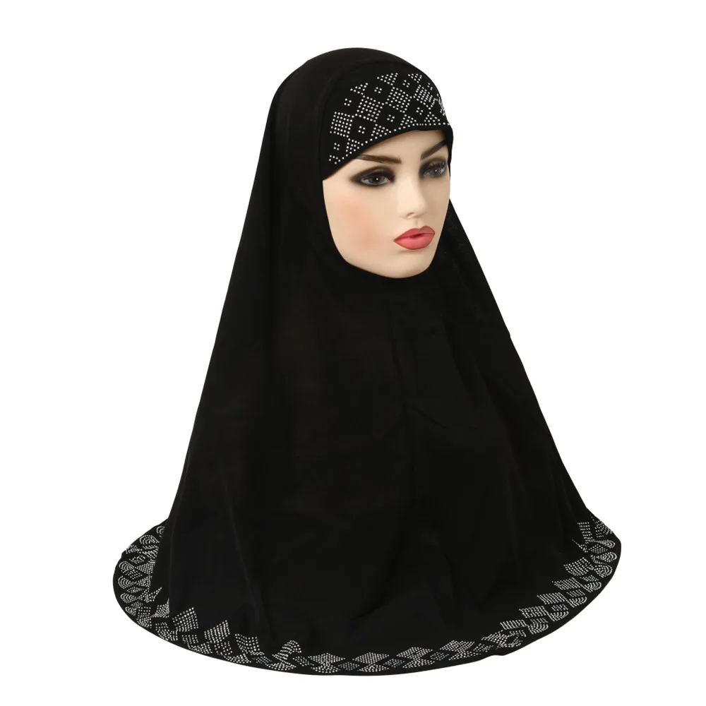 Musulman Long Hijab surdimensionné une pièce Amira Niqab Burqa Turban diamants écharpe islamique femmes foulard vêtements de prière Ramadan