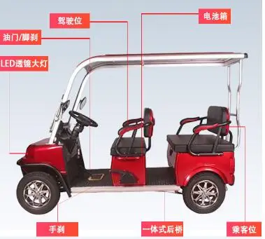 4 Wheels Electric Vehicle Four Seats Tuk Tuk Car Adult Tricycle Multifunctional Family Mobility Scooter For Sale