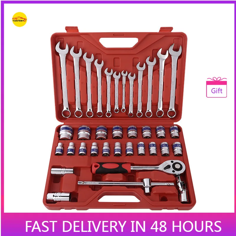 Factory Direct 37 Pieces of Sleeve Combination Toolbox Auto Repair Wrench  Set 