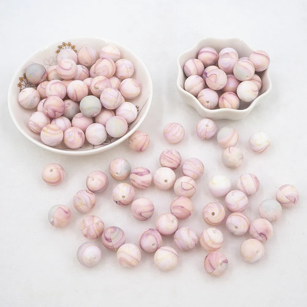 

Chenkai 50PCS 15mm Print Silicone Beads Baby Round Shaped Beads Teething BPA Free DIY Sensory Chewing Toy Necklace Accessories