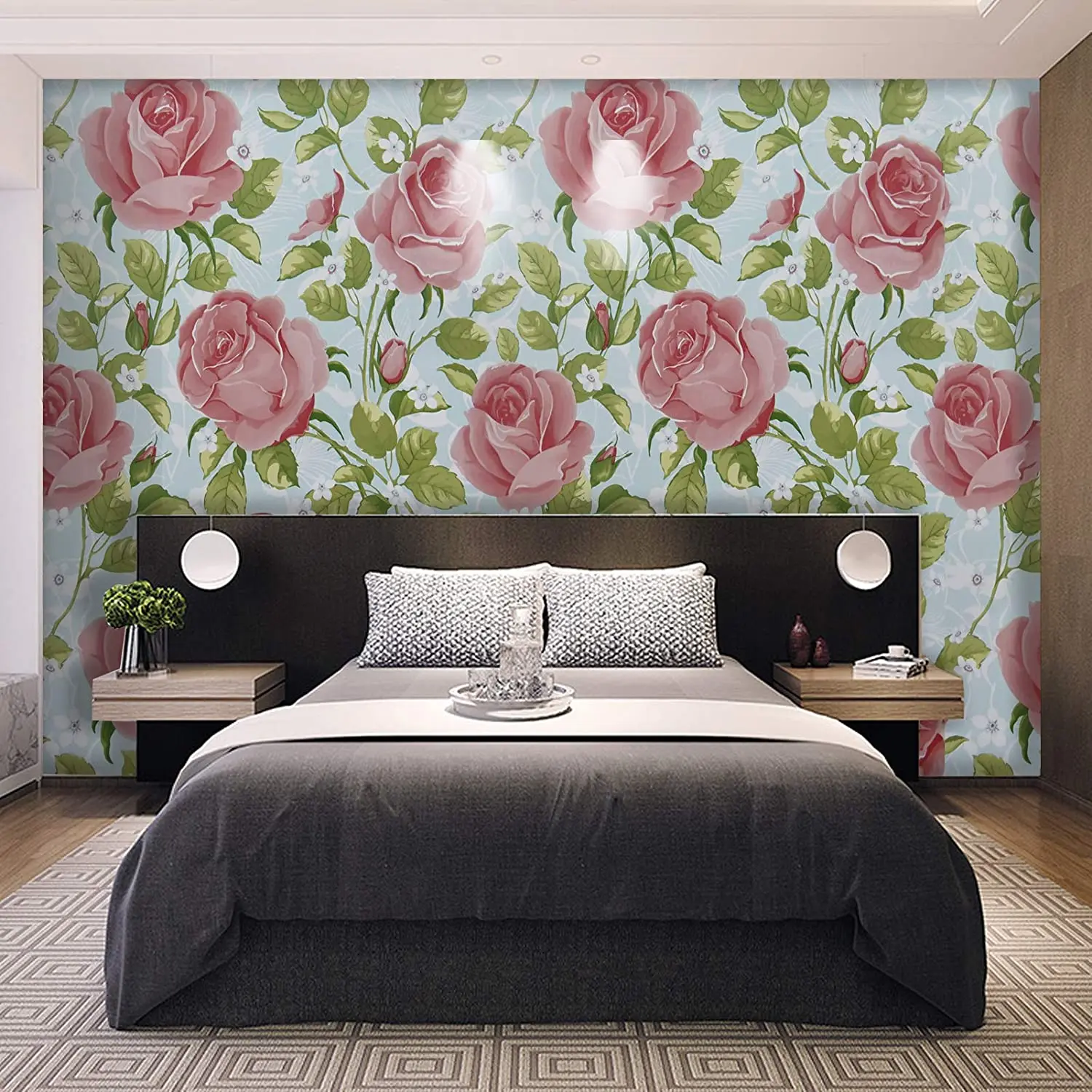 Haohome Roze Roos Zelfklevende Behang Verwijderbare Bloemen Schil En Stok Behang Meubilair Home Decoratieve Wandbekleding Rol