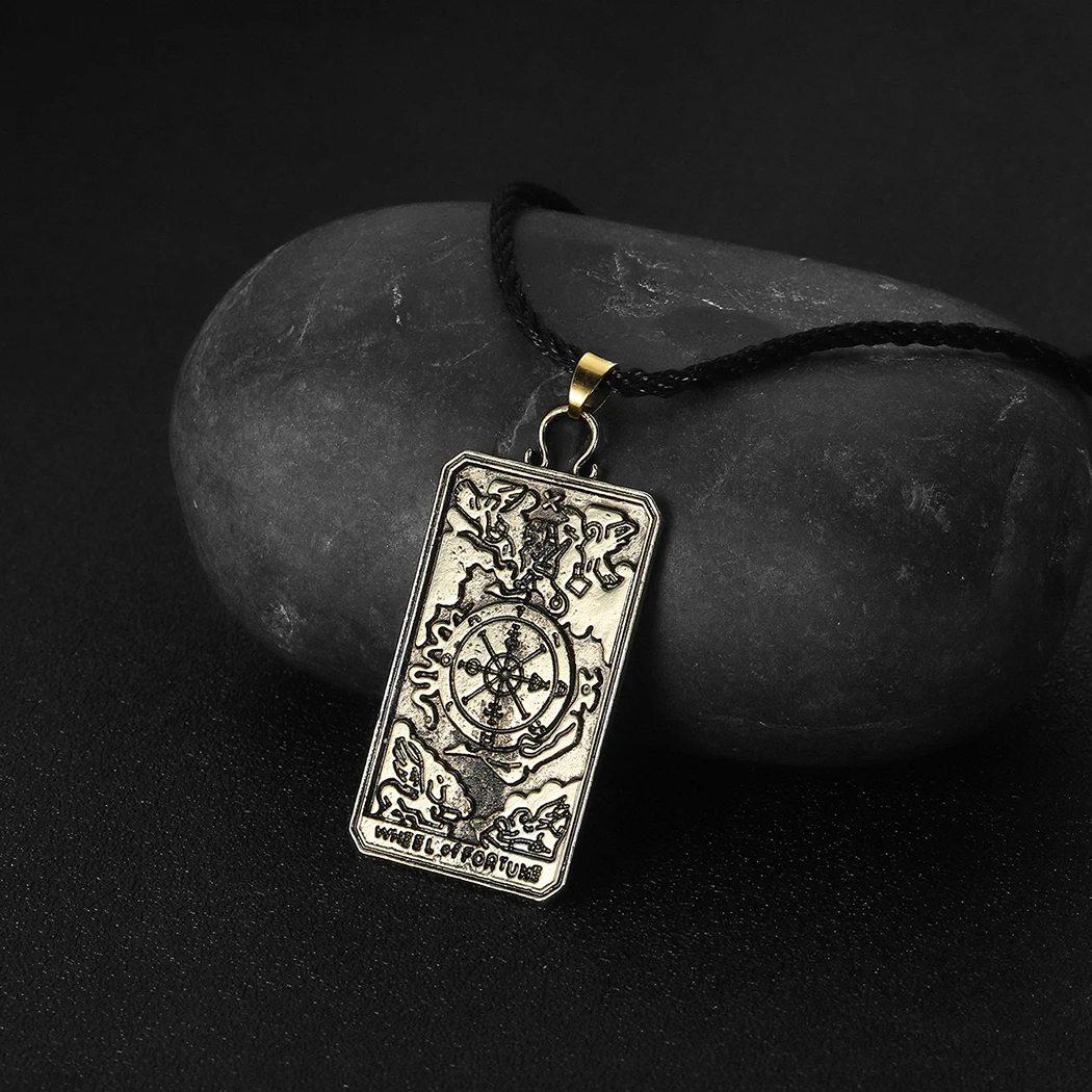 Vintage Two Sided Wheel of Fortune Tarot Card Necklaces for Men Women Divination Pendant Lucky Fortune Teller Jewelry Gift