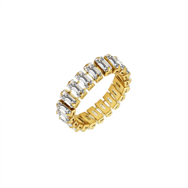 Stainless Steel Inlaid A Circle Square Crystal Ring For Women Fashion Jewelry Exquisite Brand Gold Color Love Rings Wholesale