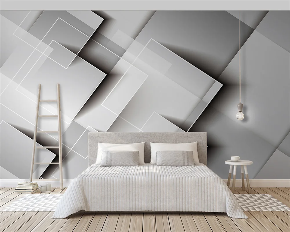 beibehang Customized modern geometric square mosaic stereo gray bedroom TV background papel de pared wallpaper