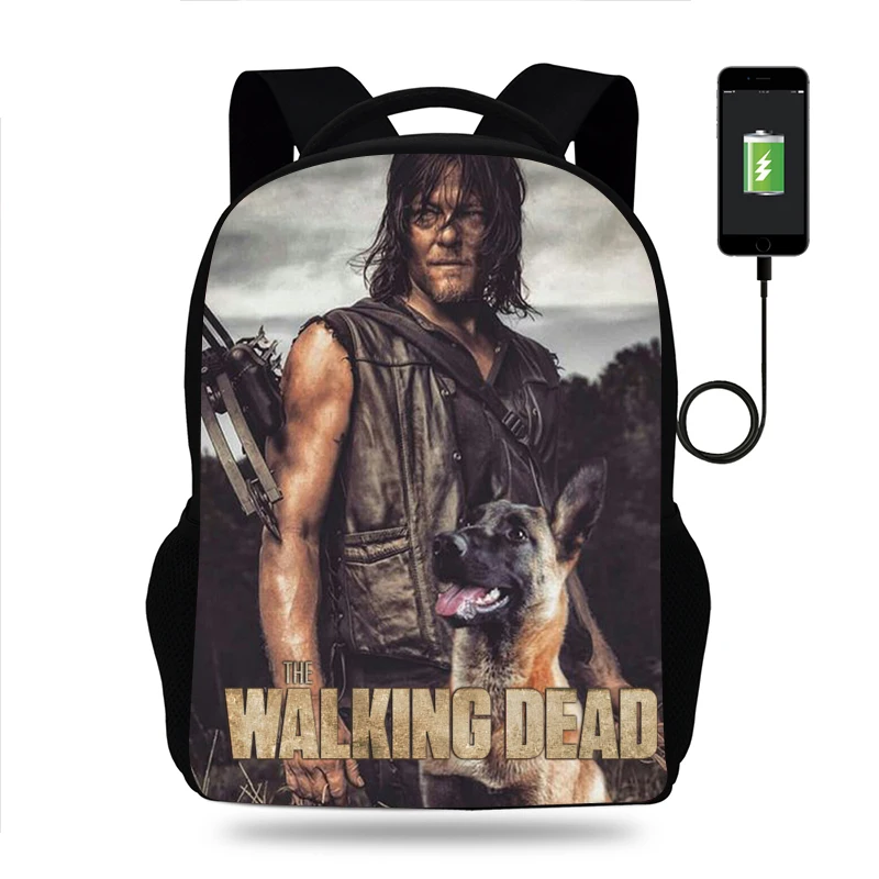 

The Walking Dead Backpack Boys Girls School Bag Children Book Bags Men Women Rucksack Teens USB Travel Knapsack Mochila