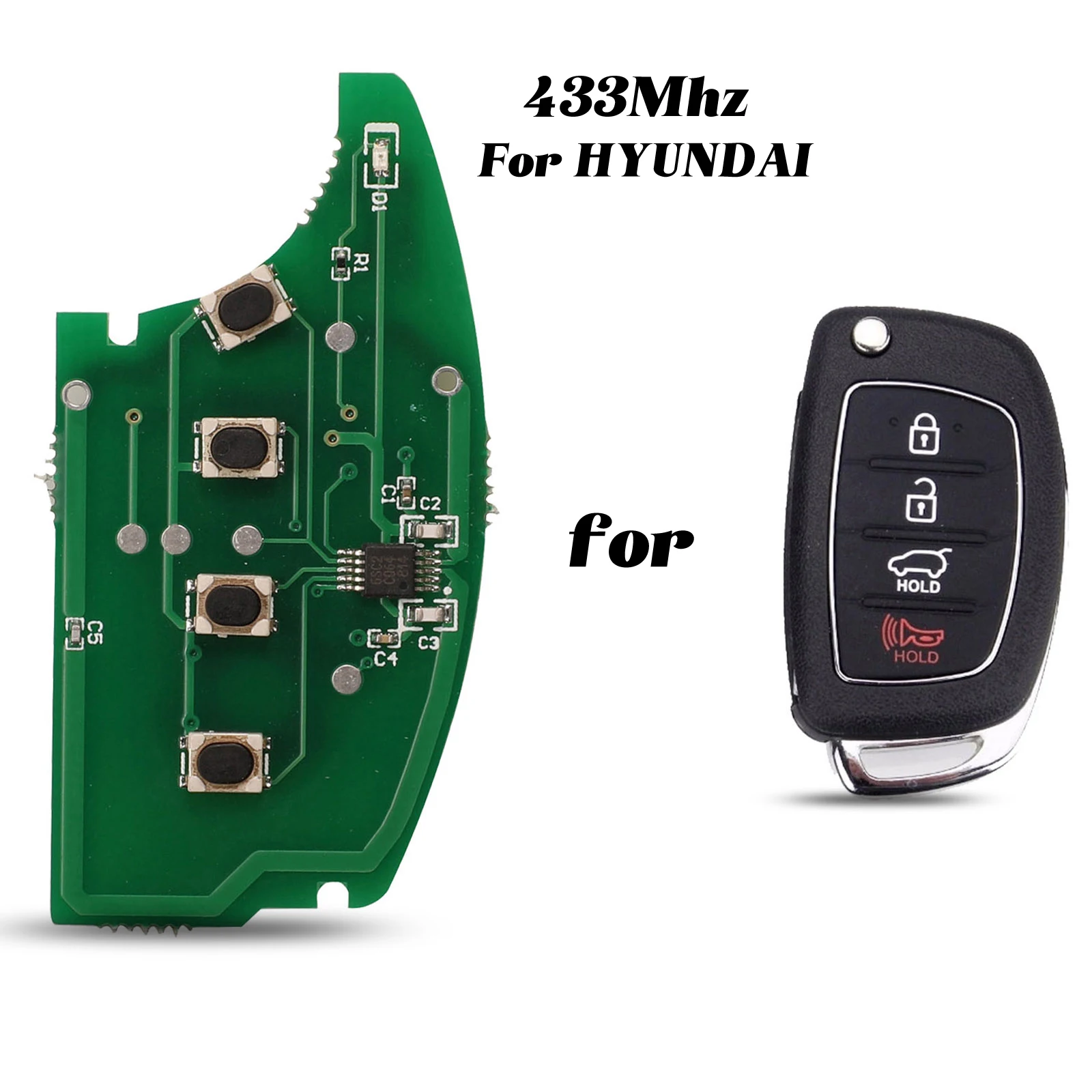 

jingyuqin 4 Buttons 433Mhz For Hyundai IX35 IX25 IX45 Elantra Santa Fe 2013-2017 Remote Key Circuit Board Fob Replacement