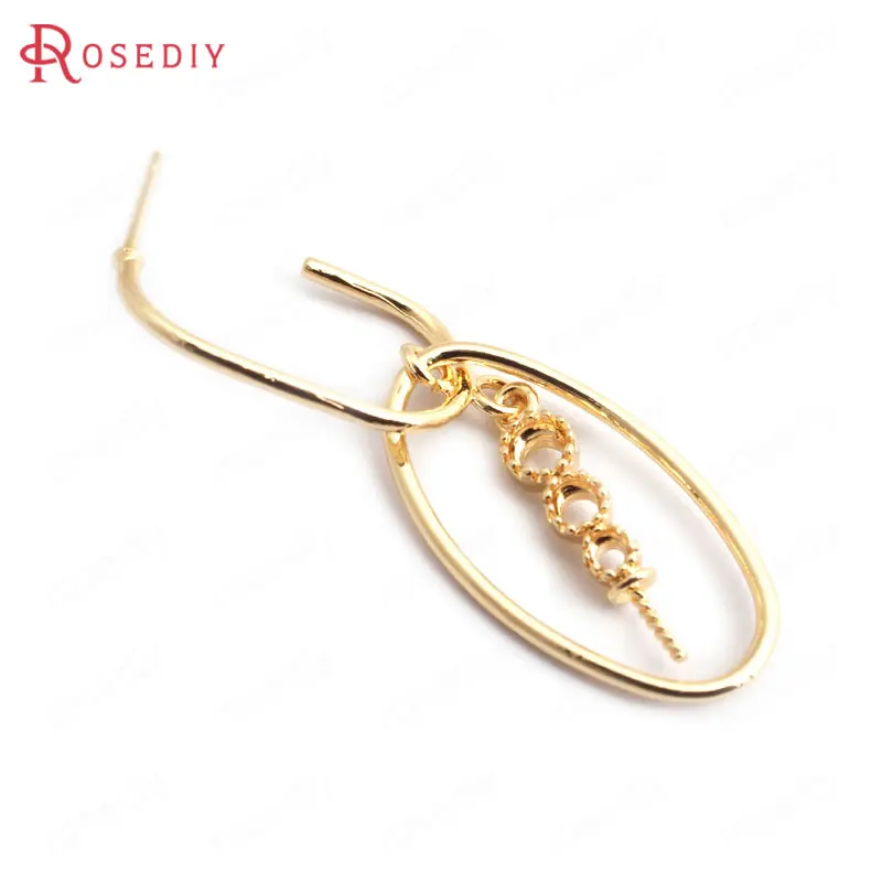 (F042)6 pieces Oval 25x13mm High Quality Gold Color Brass  Combination + Half Hole Pin Stud Earrings Diy Jewelry Findings