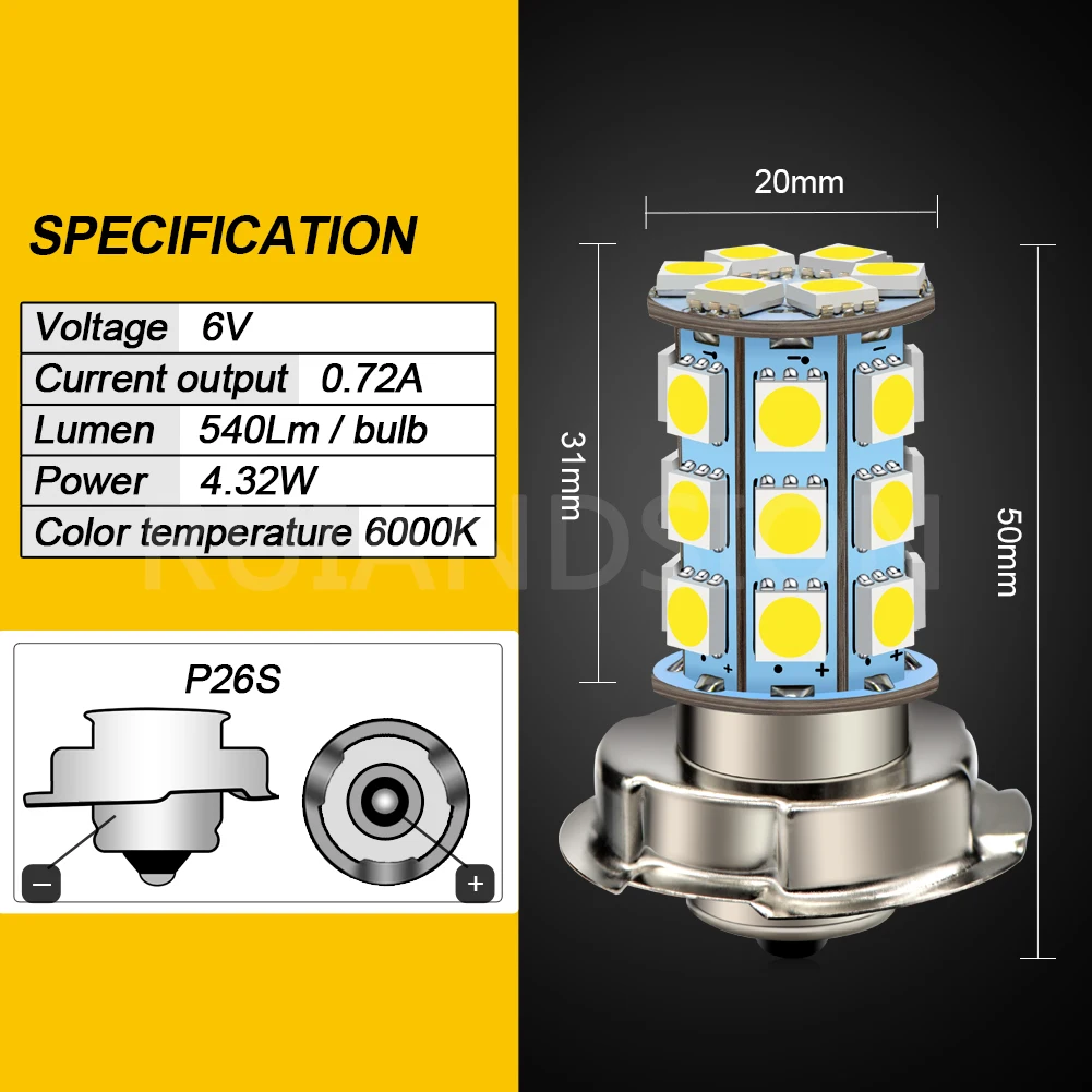 2pcs P26S LED Motorcycle Headlight Blub DC 6V 12V 8W 720LM 6000K moto light 5050 27SMD Scooter Accessoire Motorbike head lamp