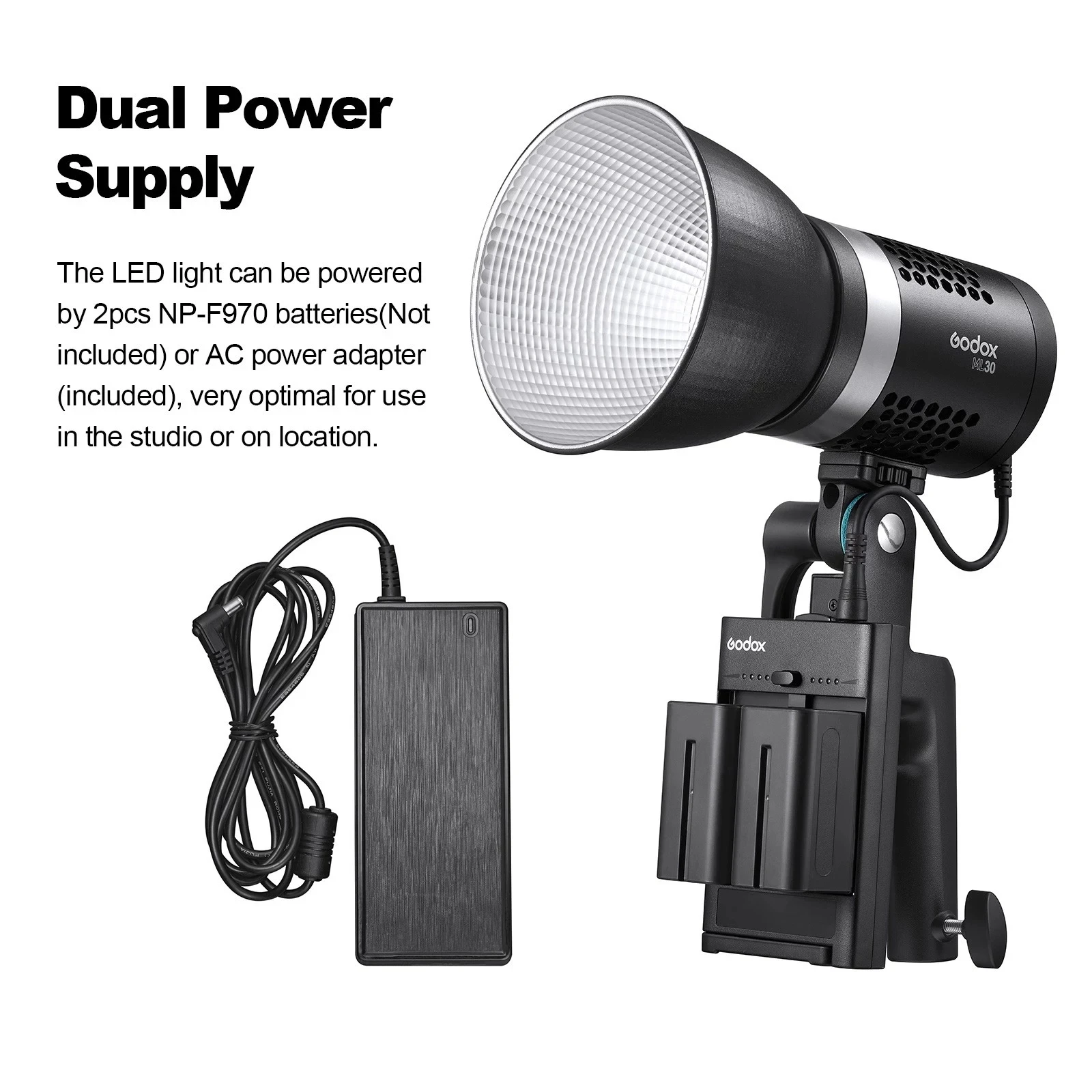 Godox ML30 COB LED światła 5600K przenośny pilot aplikacji sterowania 12 efekty podwójna moc dostaw uchwyt ręczny dla Vlog na żywo