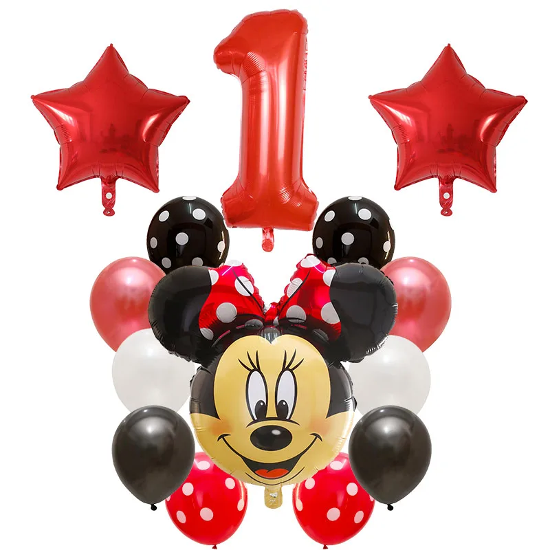 14pcs Mickey Minnie Mouse Foil Balloon Number Latex Balloons Baby 1 2 3 4 5 6 7 8 9st Birthday Party Decoration Kids Toy Globos