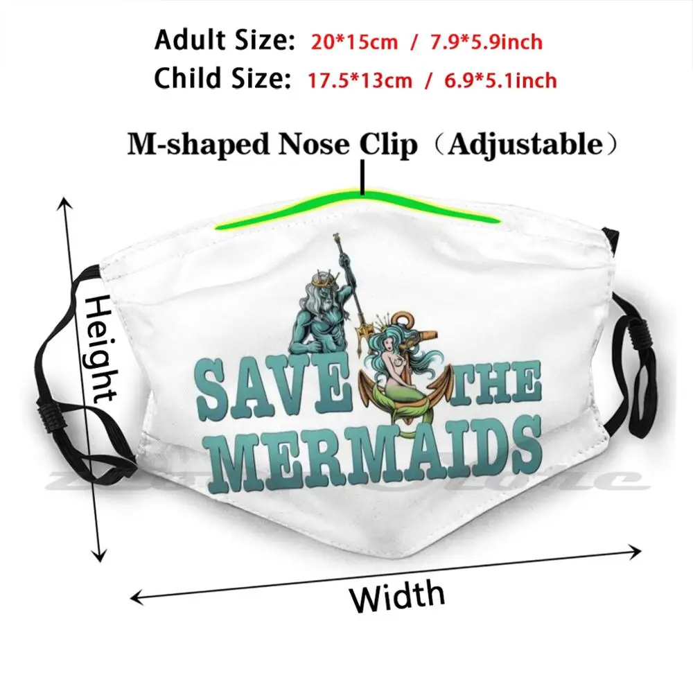 Save The Mermaids รูปแบบที่กำหนดเองล้างทำความสะอาดได้ Pm2.5ผู้ใหญ่หน้ากากเด็ก Save Mermaids Mermaid Poseidon Ocean ไม้บรรทัดของ