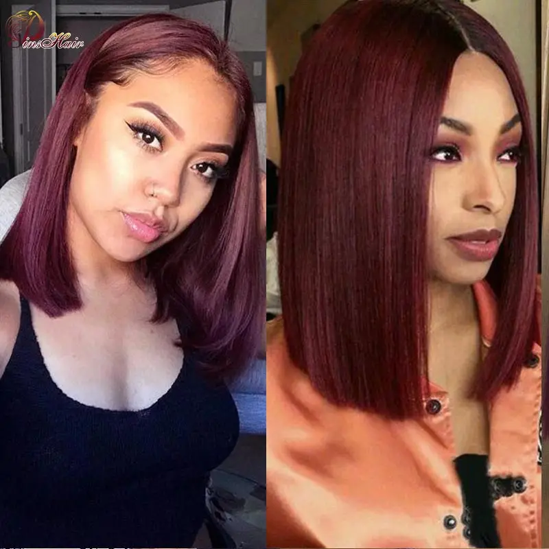 Günstige Bob Perücke Malaysische Spitze Teil Menschliches Haar Perücken Burgund Rot 99J Blonde Bob Spitze Perücken Gerade Kurze Bob Perücken für Schwarze Frauen