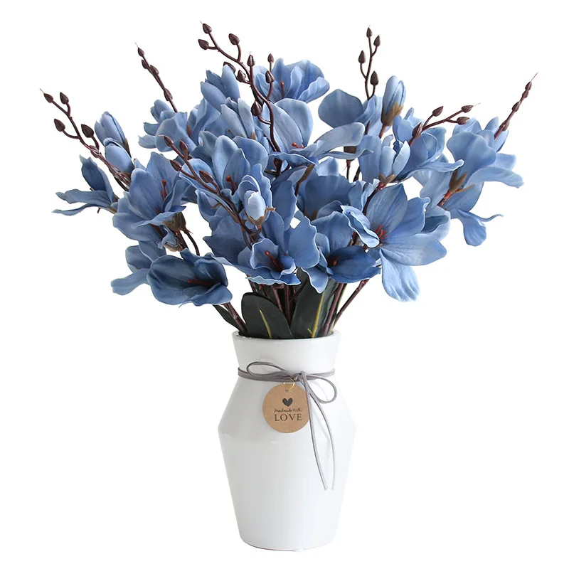 Magnolia Artificial Silk Simulation Flower Bouquet, 5 Forks 20 Heads Christmas Home Decoration Fake Photography Props Wedding