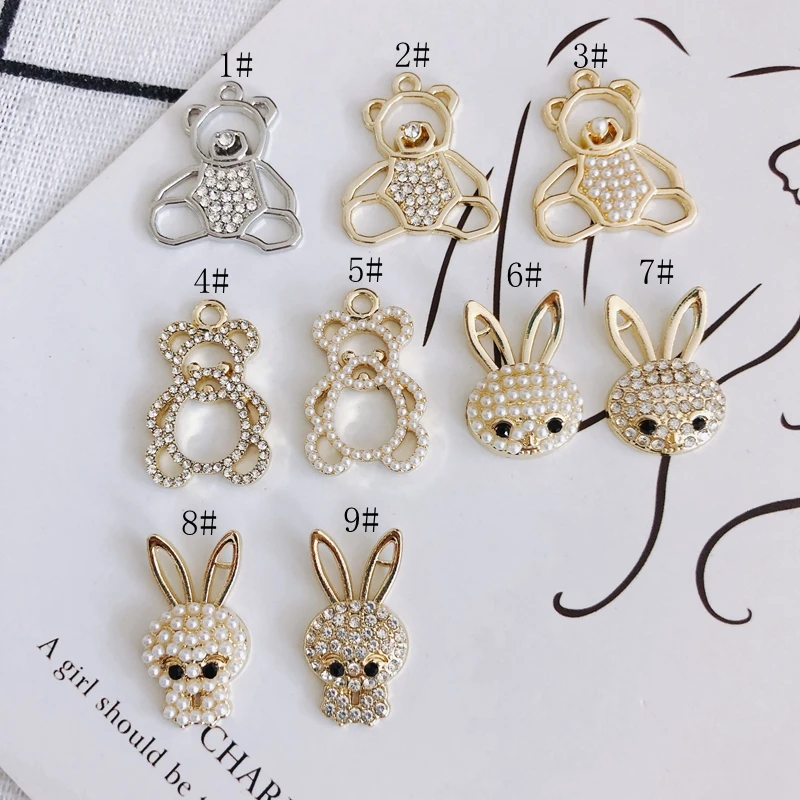 DIY jewelry accessories exquisite wild round inlaid zircon to the pearl rabbit bear pendant jewelry accessories materials