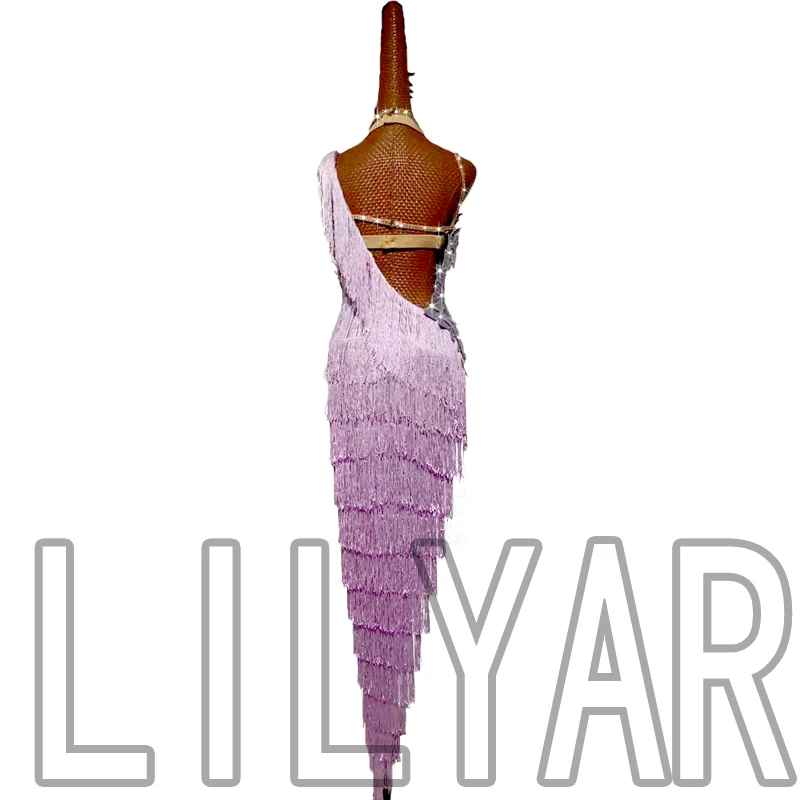 New Latin Dance Competition Performance Decorative Latin Dance Skirt Light Purple Tassel Square Sexy Dance Skirt