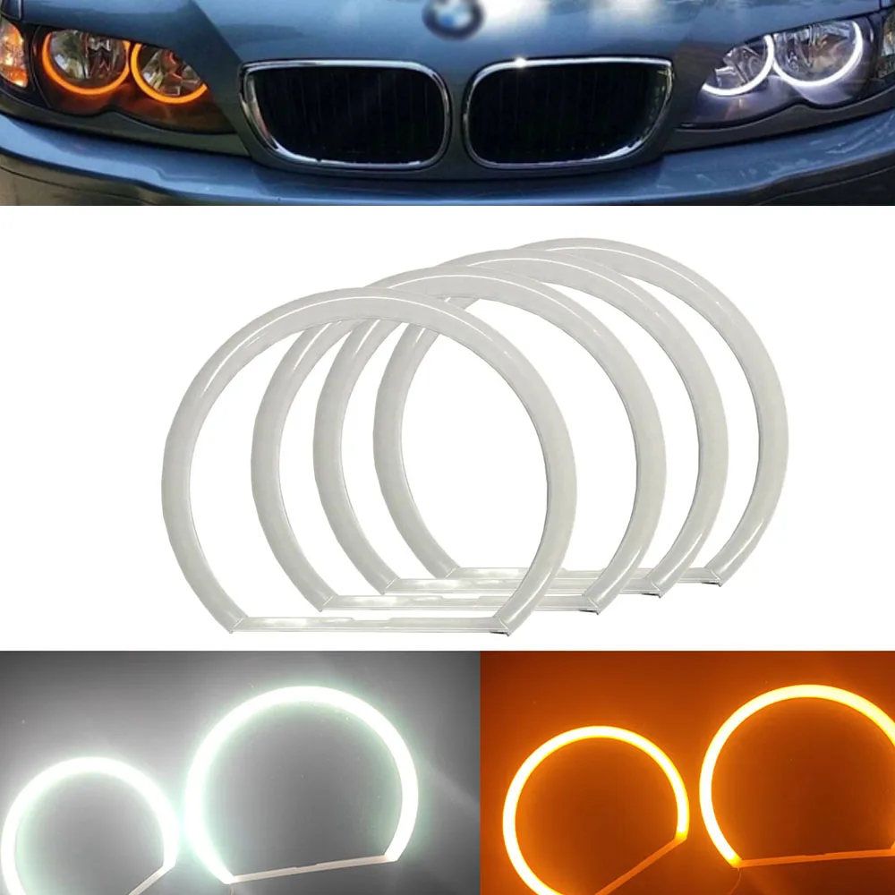 131/146mm Matte White&Amber Dual color Cotton  DRL Turn Signal Light LED Angel Eyes Kit Halo Ring For BMW E46 E90 E91 4Door