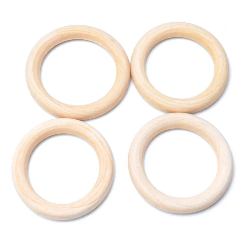 Natural Wood Circle DIY Crafts Embellishment For Wooden Ring BeadsChildren Kids Teething Wooden Ornaments Pick Size 15-70mm