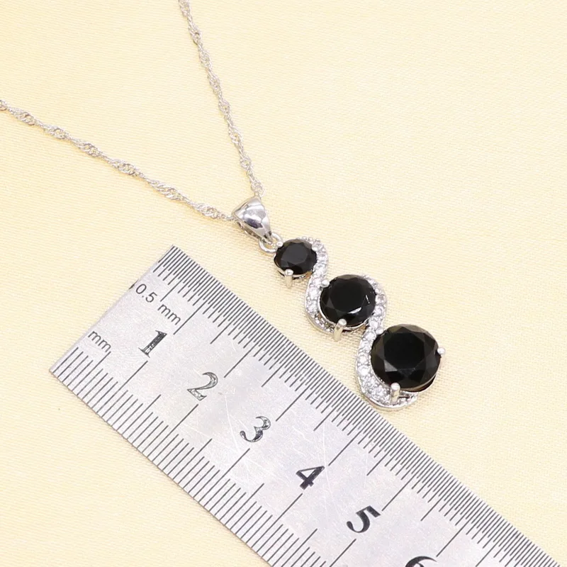 XUTAAYI  Silver Wedding Jewelry Sets For Women Flower Shape Black Zircon Bracelet Earrings Necklace Pendant Ring Gift Box