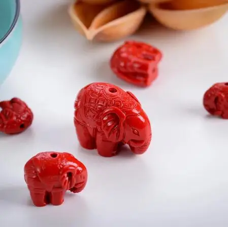 Fashion Red Organic Cinnabar Elephant DIY Bead Jewelry Bracelet Accessories Charm Jewellery Hand-Carved Amulet