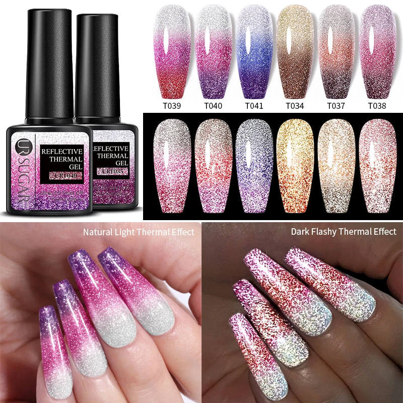 1 Bottle 7.5ml UR SUGAR Reflective Glitter Thermal Gel Soak Off Nail Polish Colorful DIY Nail Art