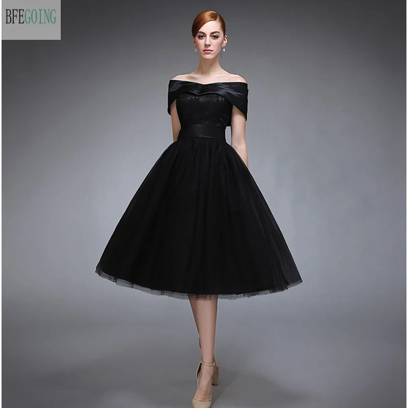 Black Lace Satin Knee-Length  Formal A-Line  Bridesmaid Dress  With Wrap Custom Made