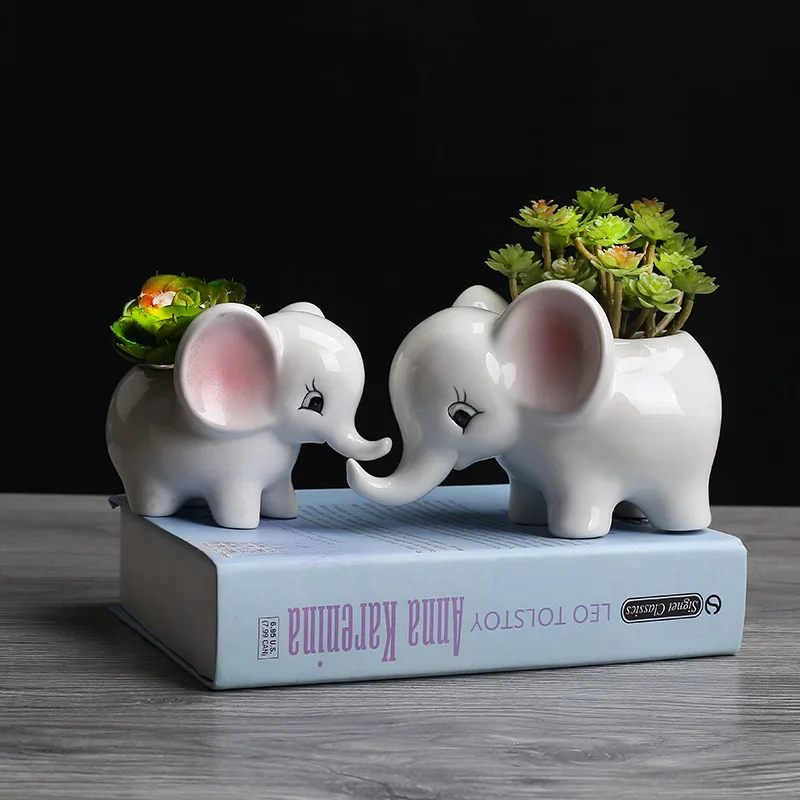 Cute Elephant Flower Pot Planter Desktop Ornaments Ceramic Vase Home Decoration Gardening Supplies Plant Pot Succulent Pot