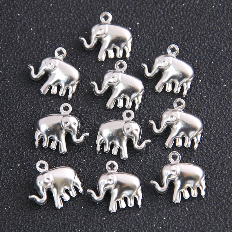 15pcs Charms Elephant 14*15mm 316 Stainless Steel Silver Color Animal Pendants Antique Jewelry Making DIY Handmade Craft