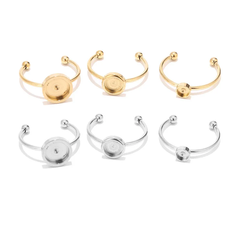 

10pcs Gold Stainless Steel Round Ring Settings Blank/Base 8/10/12mm Glass Cabochons,Buttons;Ring Bezels Jewelry Making Supplies