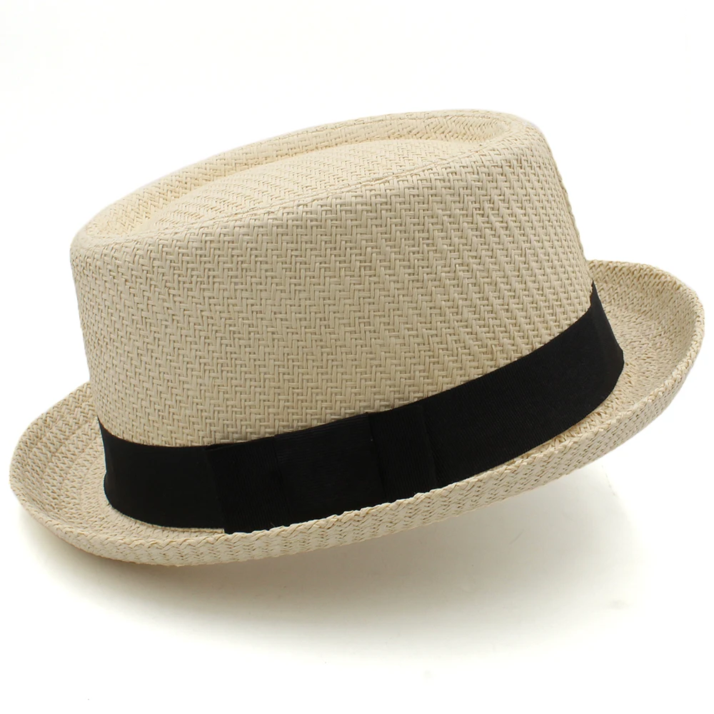 Men Women Classical Straw Pork Pie Hats Fedora Sunhats Trilby Caps Summer Boater Beach Outdoor Travel Party Size US 7 1/4 UK L