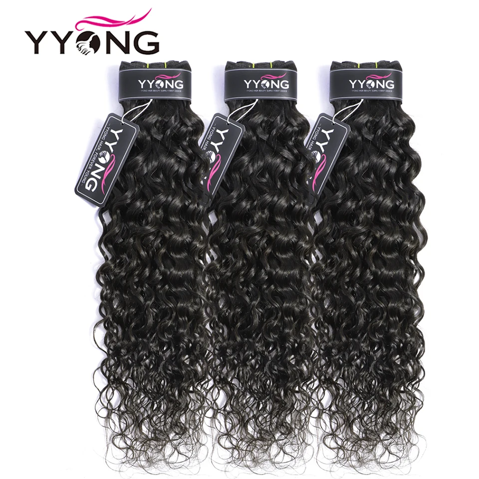 Yyong Hair 3 Bundle Deals Brazilian Hair Weave Bundles Water Wave Hair Extensions Natural Color Can Be Dyed 100% Human Hair Remy
