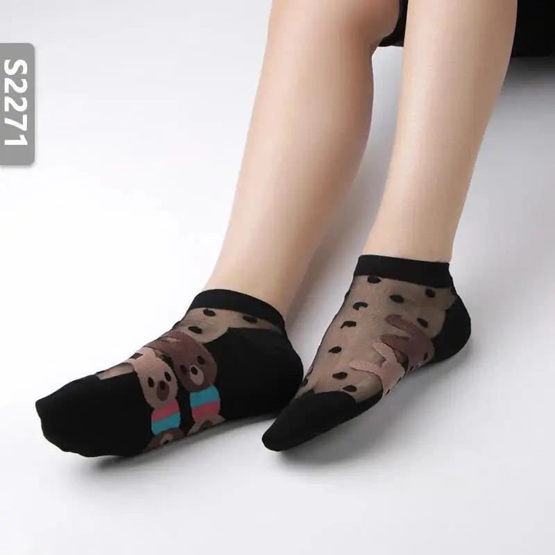 Sexy Lace Mesh Fishnet Socks Mixed Fiber Transparent Stretch Elasticity Ankle Net Yarn Thin Women Cool Socks 1pair=2pcs 2271