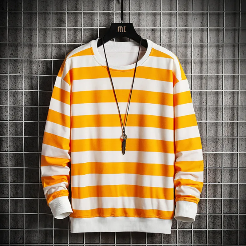 EL BARCO Spring Cotton Stripe Sweatshirt Men Hoodies Soft Black White Fashion Tops Coats Yellow Pink Male Pullover Jackets M-4XL