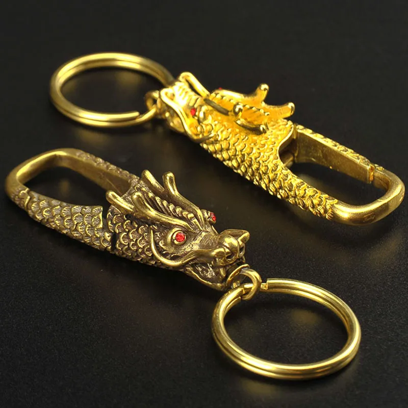 Dragon Carabiners Keychains Vintage Brass Red Eye Dragon key Chains Men Car Key Rings Accessories Couple Key Holder Gifts Crafts