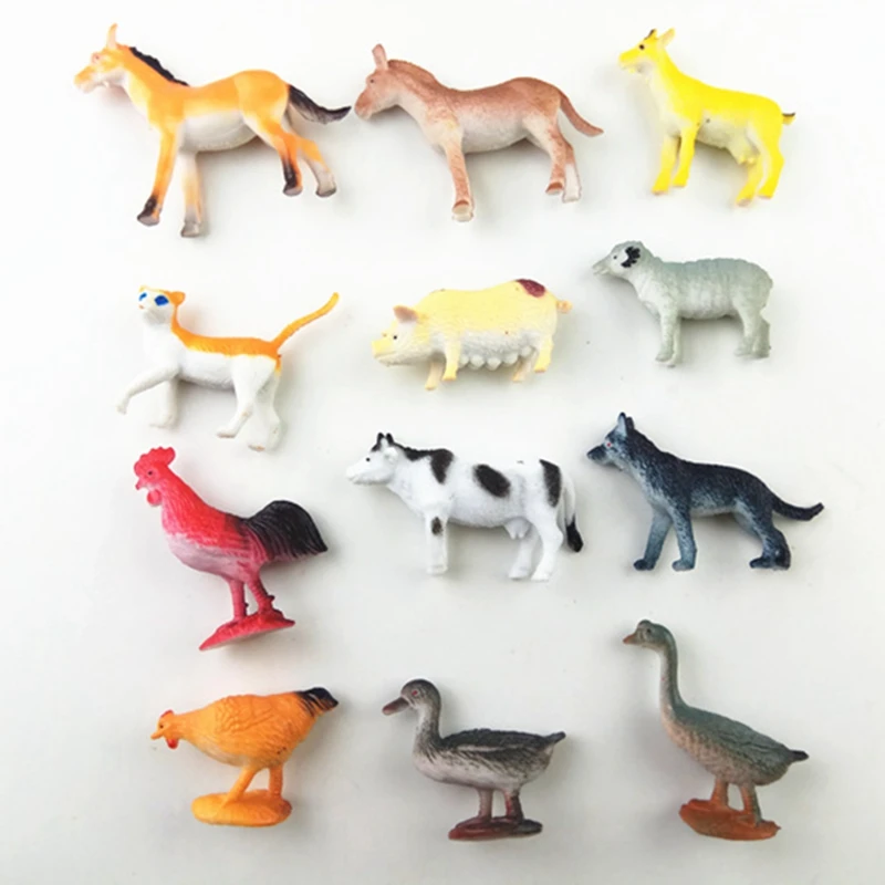 12 aves domésticas pássaro animal modelo bonito cão burro cavalo galo plástico sólido realista simulação brinquedos modelo