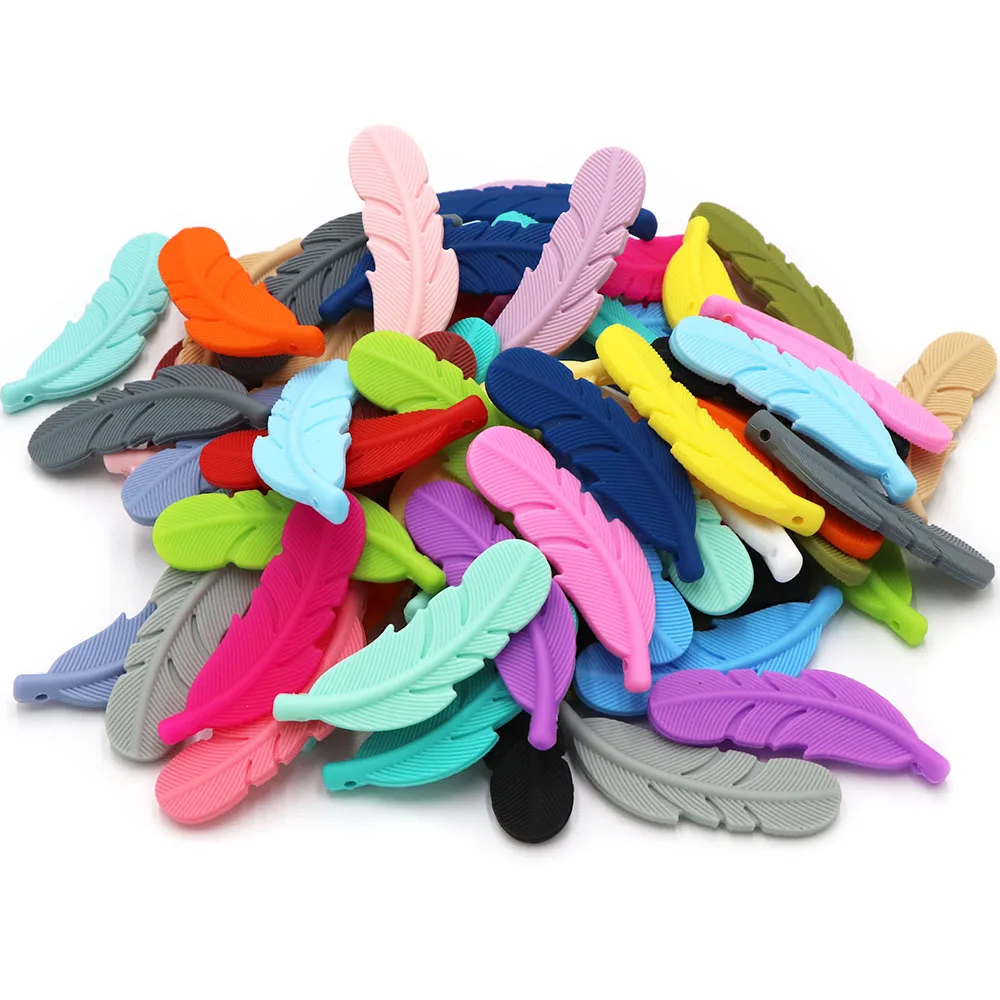 BOBO.BOX 10pcs Silicone Teether Feather Beads Baby Teething Toys BPA Free Chewable Necklace Pendant Infant Newborn Nursing Gift