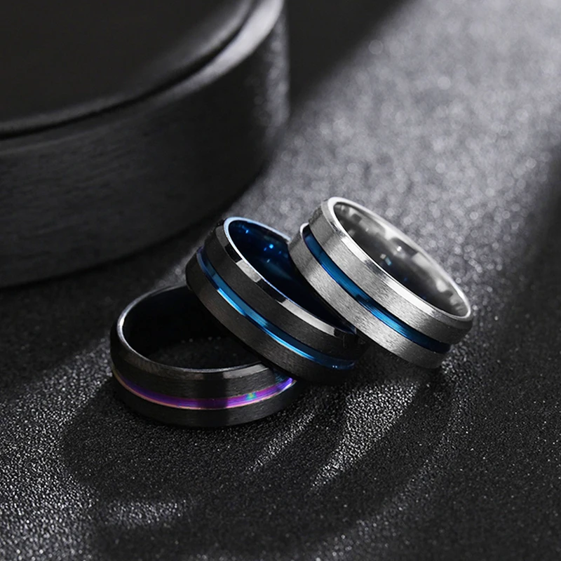 Letdiffery Hot Sale Groove Rings Black Blue Punk Stainless Steel Midi Rings For Men Charm Women Jewelry Dropshipping Wholesale