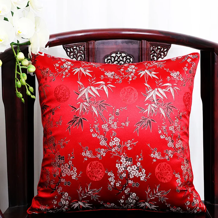 Custom Couch with Washable Silk Cushion Covers Chinese style Sofa Chair Cushions Cases Satin Decorative Pillowcase