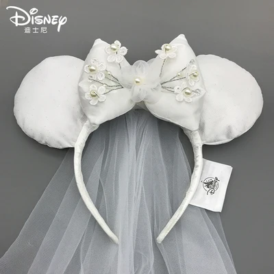 New Disney Original Mickey Minnie Princess Veil Ears Headband Hair Hoop Wedding Style Headdress Party Headwear Girl Kid Gift