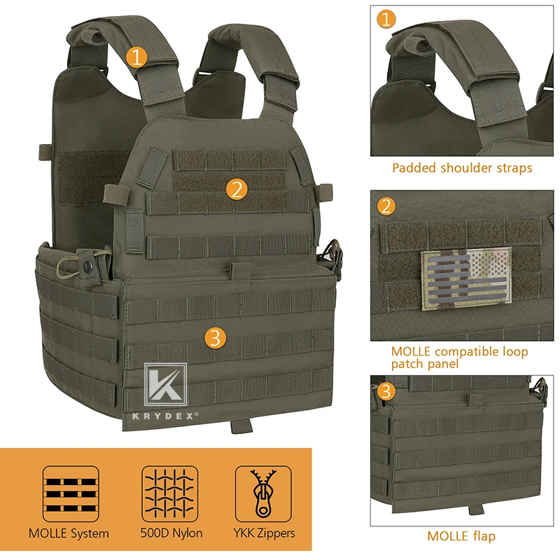 Imagem -06 - Krydex-airsoft Tático Caça Vest Transportador de Placa Modular Molle w Triplo Mag Rádio Dump Pouch Guarda Florestal Verde Lbt 6094a