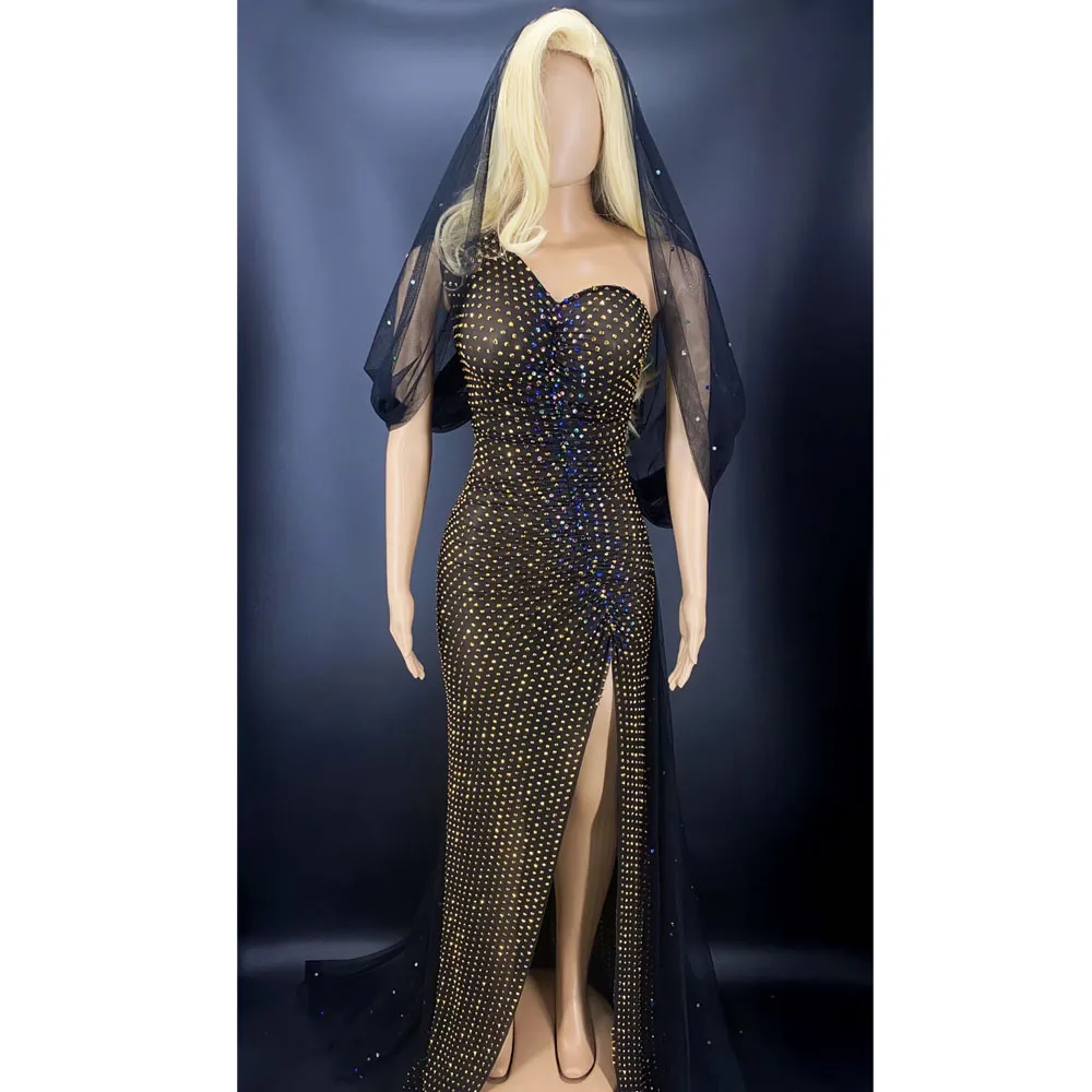 

Nightclub show singer Fashion Sparkly Sequins Black Hat Dress Women Birthday Celebrate Wedding Bar DS Latin Dresses