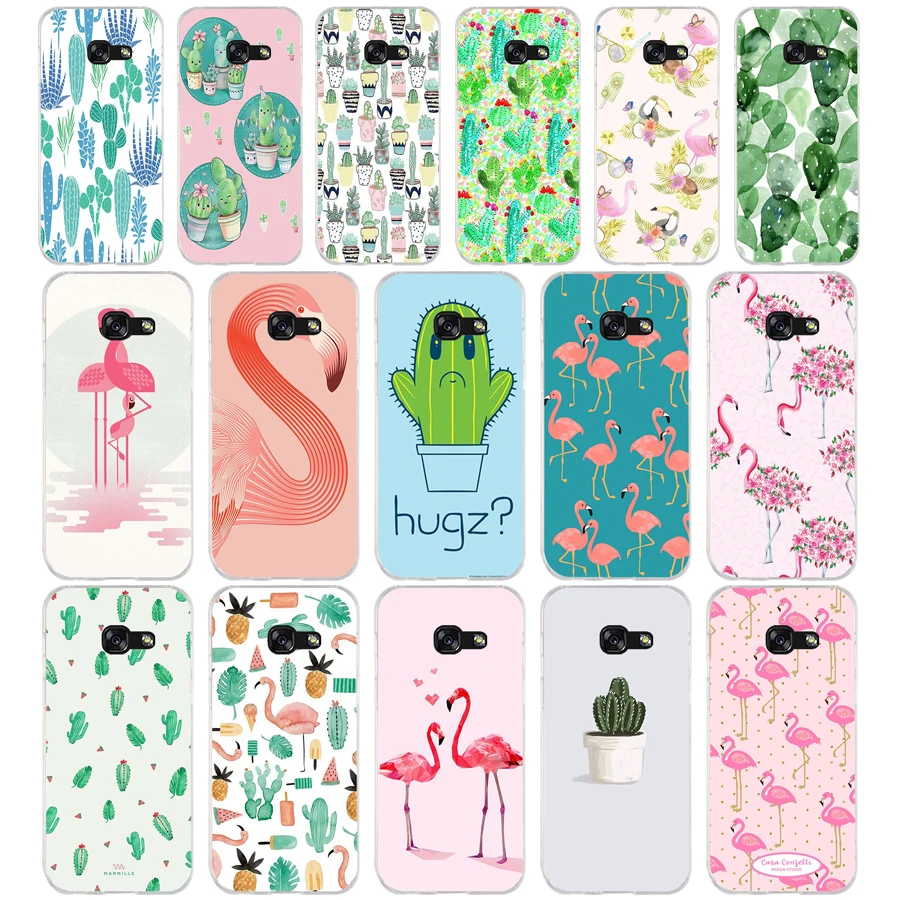 214SD cute Flamingo Cactus flower Soft Silicone Tpu Cover phone Case for Samsung a3 a5 2017 a6 plus a7 a8 a9 star lite s 6 7 8 9