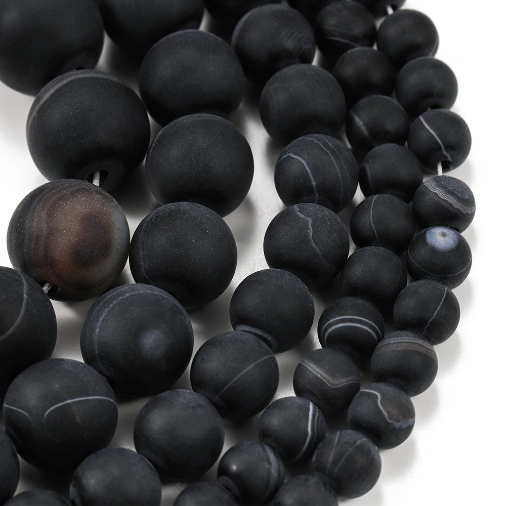 1strand/lot 4 6 8 10 12mm Black Matt Natural Stone Stripe Agates Round Loose Beads For DIY Bracelet Jewelry Makings Supplies