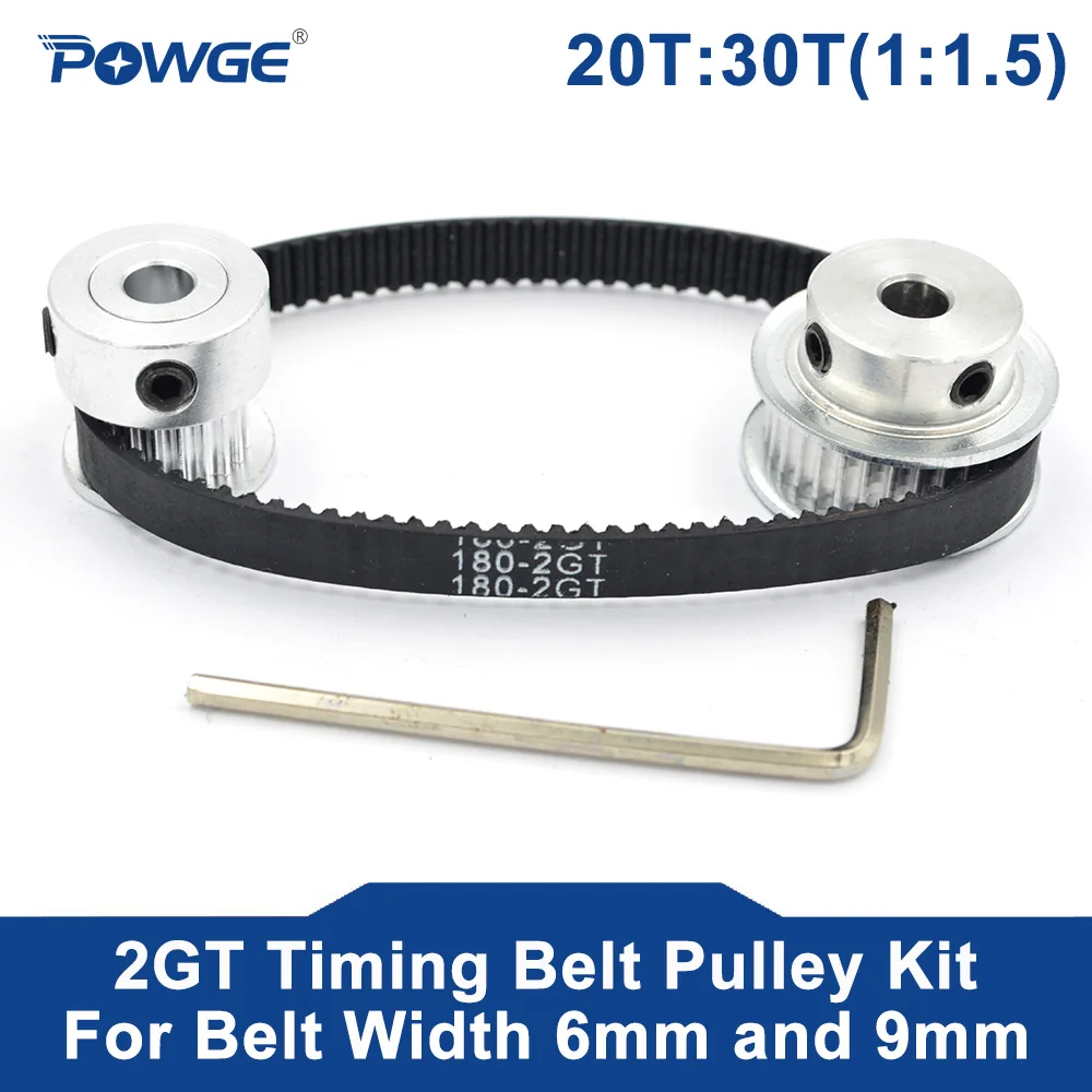 POWGE 2M/2GT 20Teeth 30Teeth Synchronous Timing Pulley bore 5-8mm Set 1:1.5 20T:30T Speed Ratio for 180-2GT Belt width 6/9mm Kit