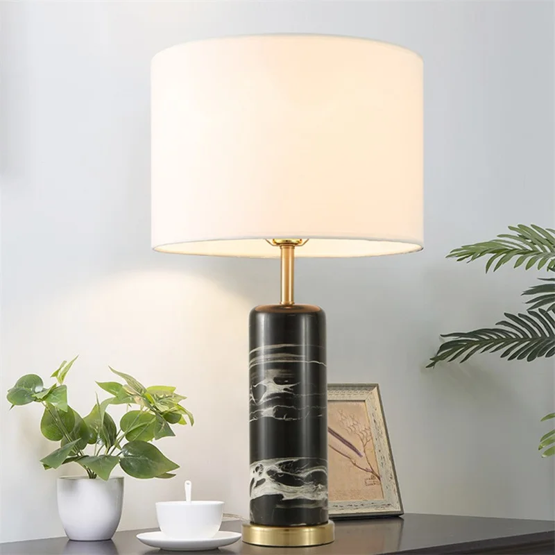OURFENG Modern Table Lamp Black Marble Luxury Decorative Design LED Desk Light Home For Foyer Bed Room Office