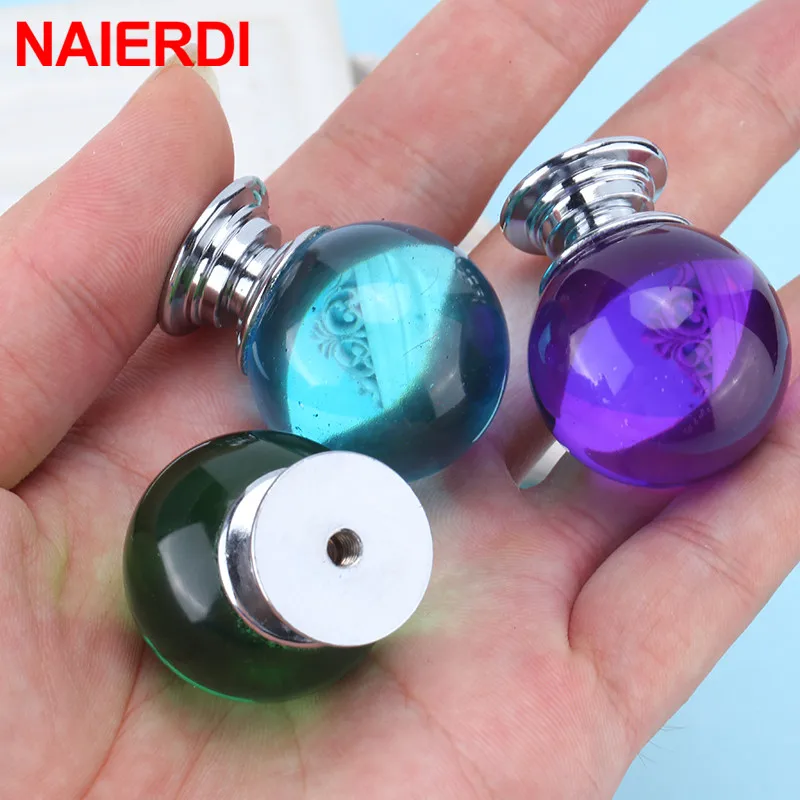 NAIERDI 30mm Crystal Ball Furniture Knob Kitchen Cupboard Door Pulls Drawer Knobs Cabinet Handles Wardrobe Door Handles Hardware