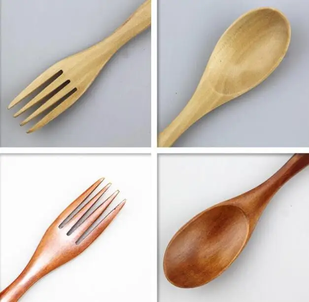 100pcs/lot Quality Wooden Spoon Forks Set Natural Wood Cutlery Coffee Tea Spoons Salad Fruit Fork