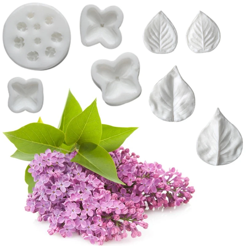 Lilac Leaves & Flower Petals Silicone Fondant Mould Cake Decor Tool Chocolate Gumpaste Mold, Sugarcraft, Bakeware,Kitchen Gadget